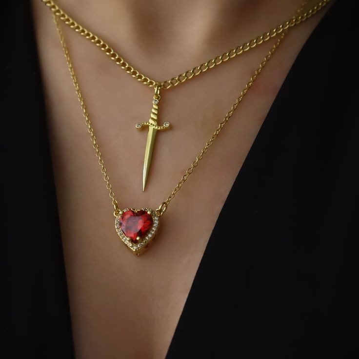 Heart and Sword Couple Necklace Set