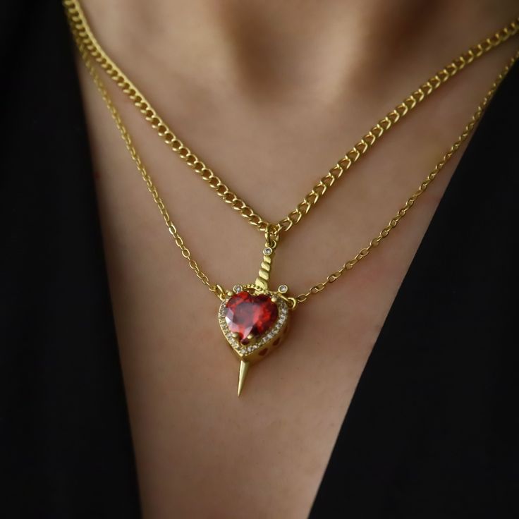 Heart and Sword Couple Necklace Set