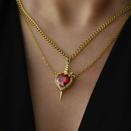 Heart and Sword Couple Necklace Set