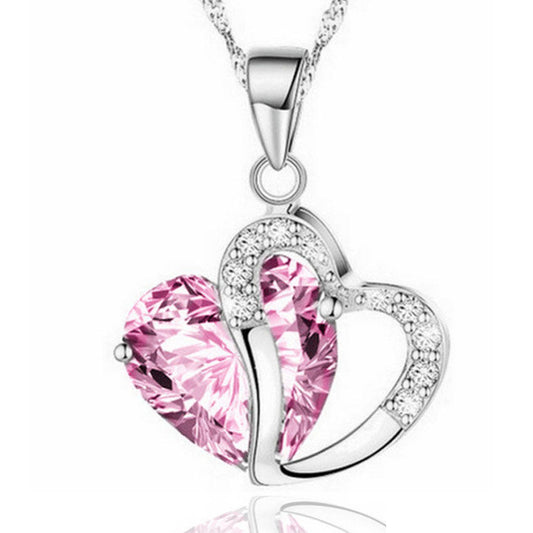 Eternal Love Pink Crystal Heart Pendant Necklace