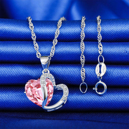 Eternal Love Pink Crystal Heart Pendant Necklace