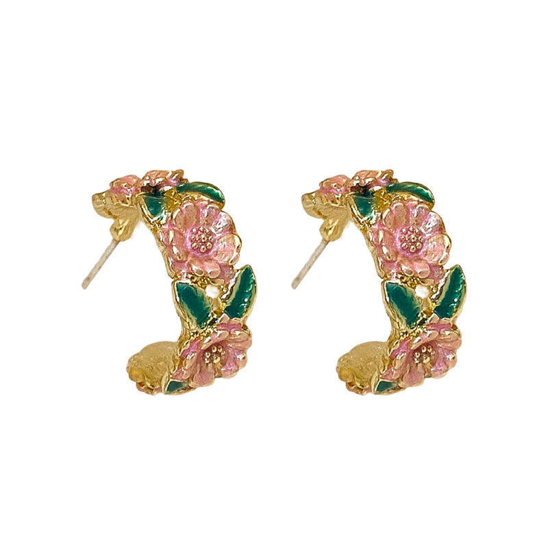 Retro Camellia Blush Enamel Stud Earrings Yiwu Baochai E-Commerce Firm