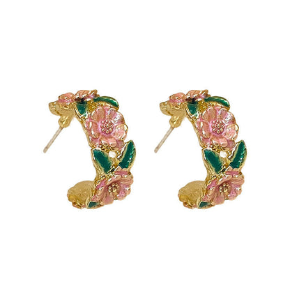 Retro Camellia Blush Enamel Stud Earrings Yiwu Baochai E-Commerce Firm