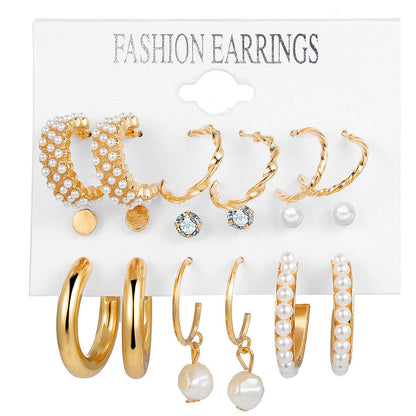 9 Pairs Gold Pearl Earrings Set Yiwu Zhuchai E-Commerce Firm