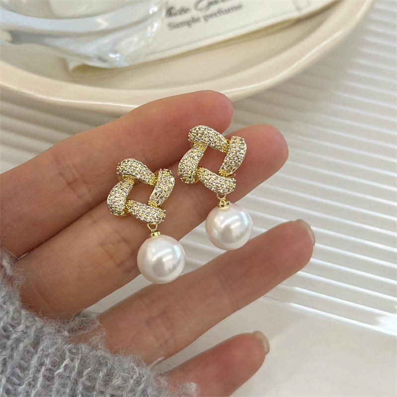 Radiant Diamond Pearl Earrings