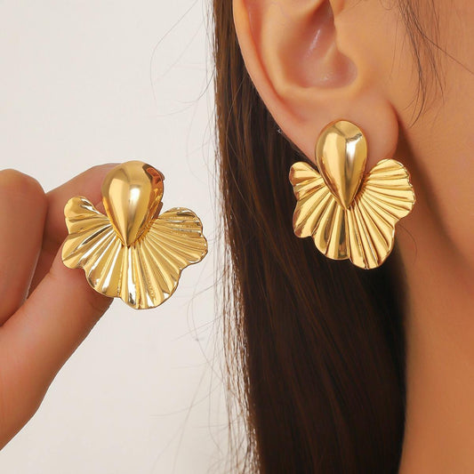 Lotus Leaf Gold Shell Stud Earrings Silvish