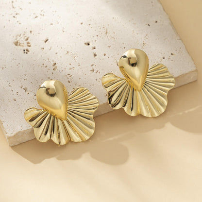 Lotus Leaf Gold Shell Stud Earrings Silvish