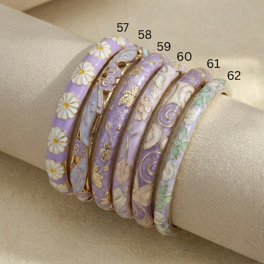 Pastel Flower Enamel Bangle Bracelet (Openable) Silvish