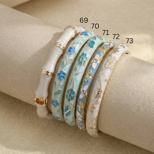 Butterfly & Floral Enamel Bangle Bracelet Silvish