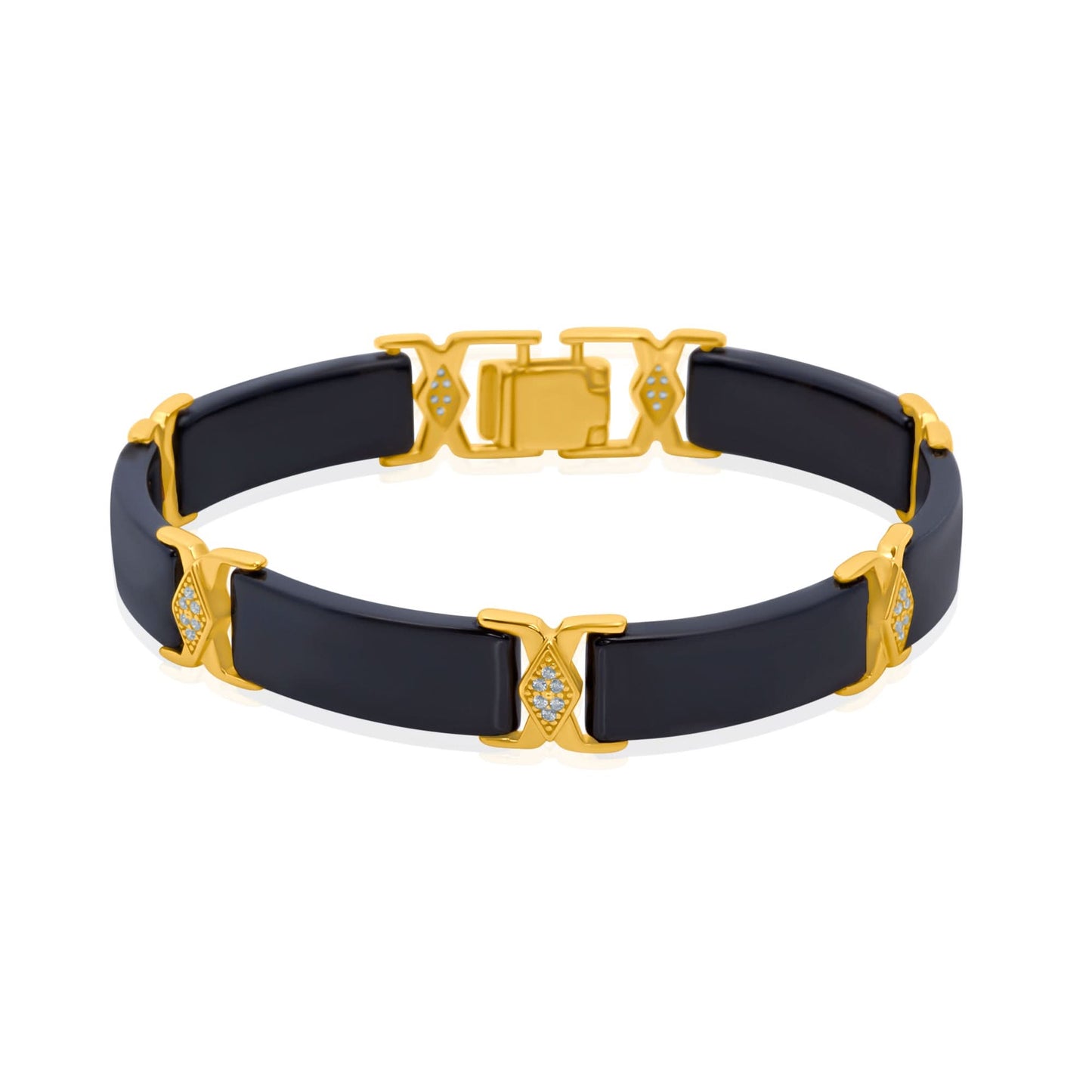 Gold Plated Black Rectangle Ceramic Men Bracelet