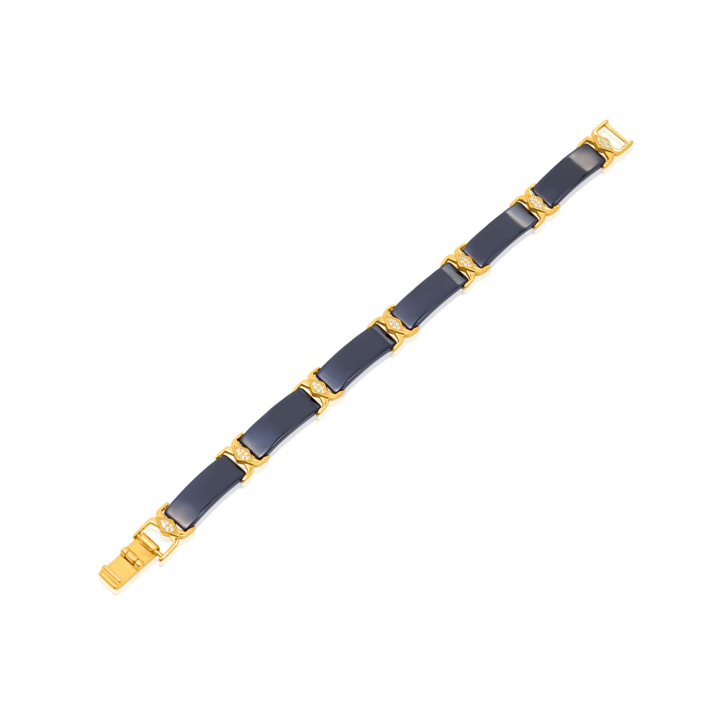 Gold Plated Black Rectangle Ceramic Men Bracelet