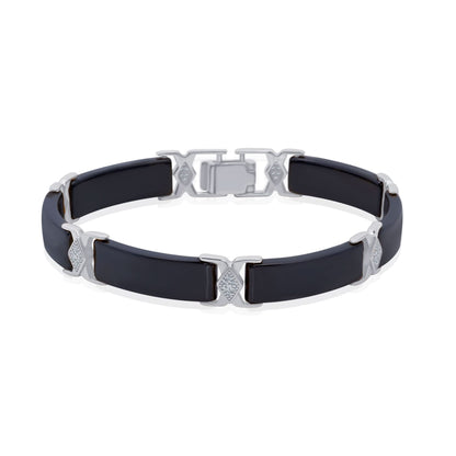 Silver Black Rectangle Ceramic Men Bracelet