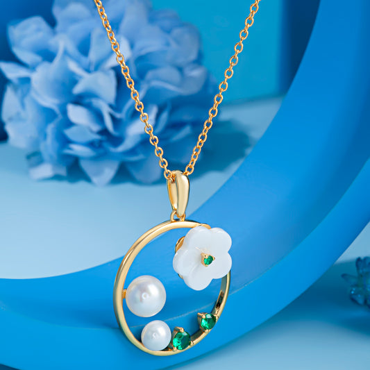 'Frosted White Flower' Gold Plated Pendant