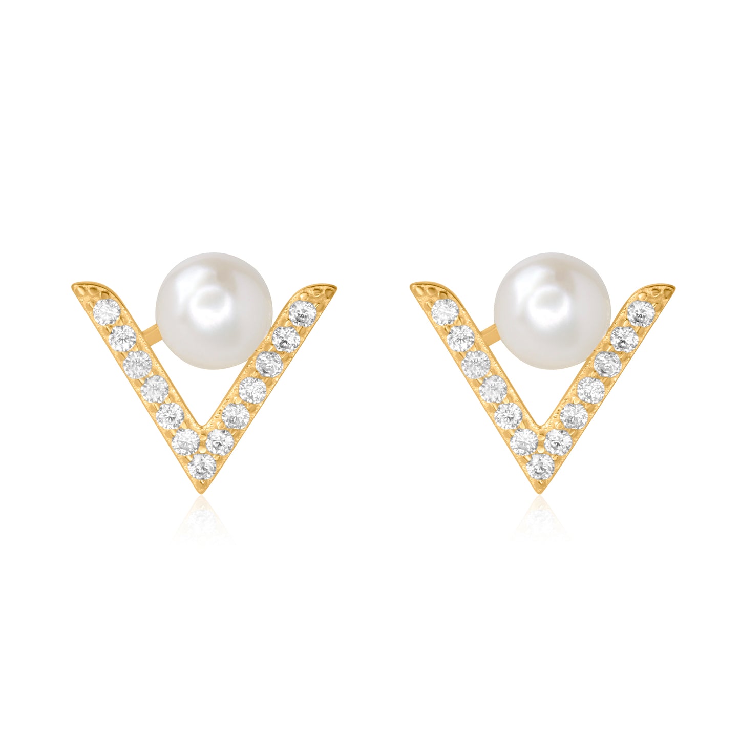 "Elara V-Pearl" Gold Plated Earrings