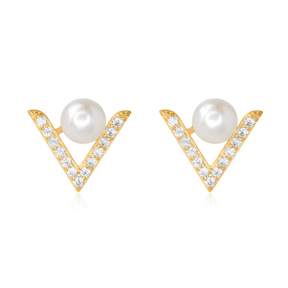 "Elara V-Pearl" Gold Plated Earrings