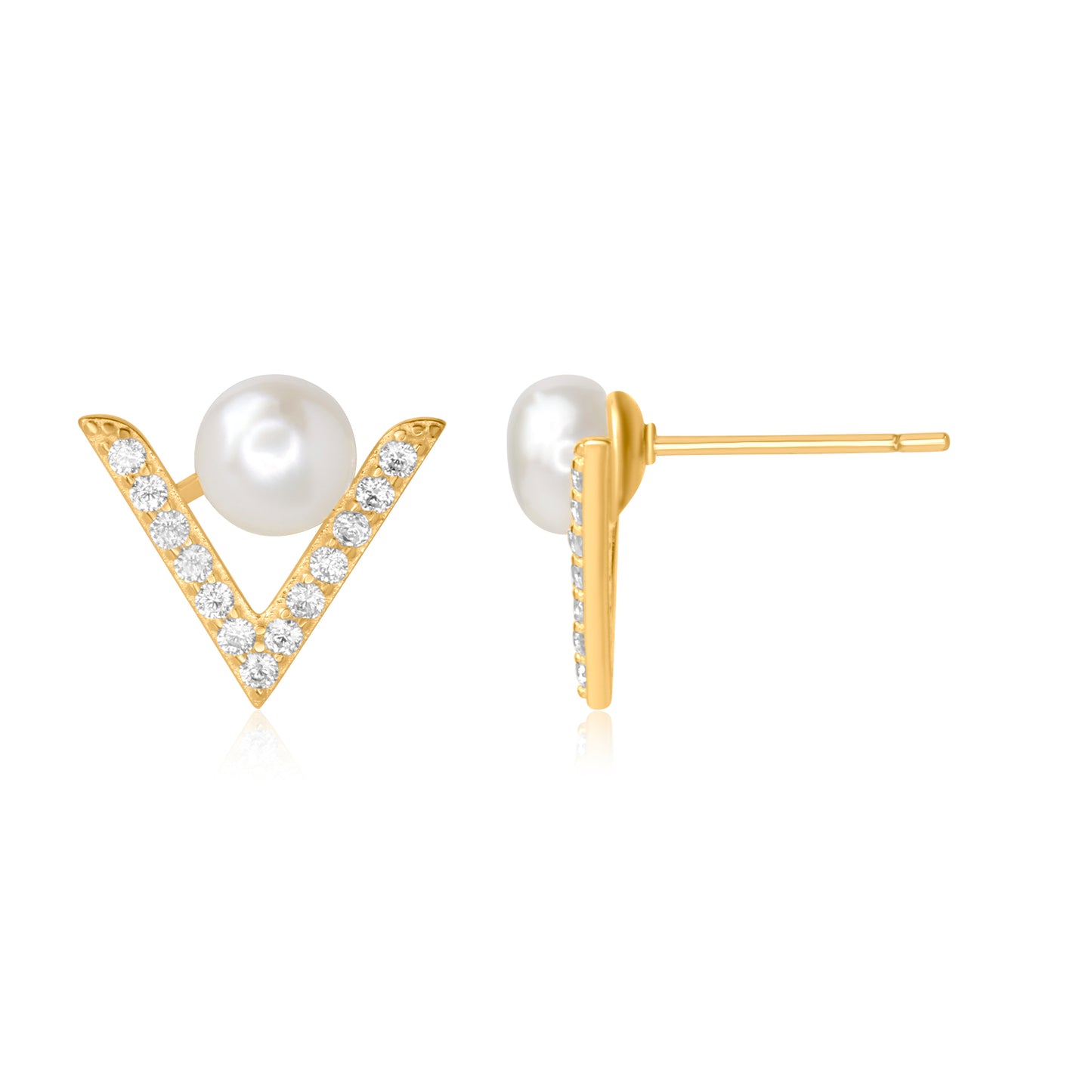 "Elara V-Pearl" Gold Plated Earrings