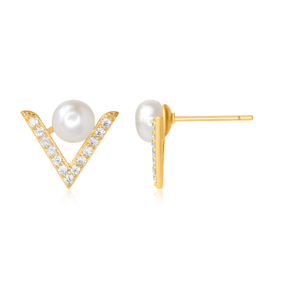 "Elara V-Pearl" Gold Plated Earrings