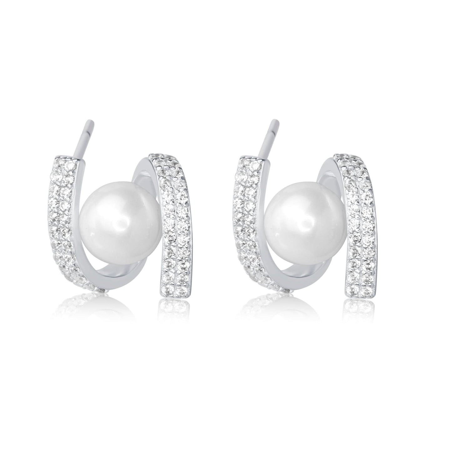Silver Twist Pearl Earrings