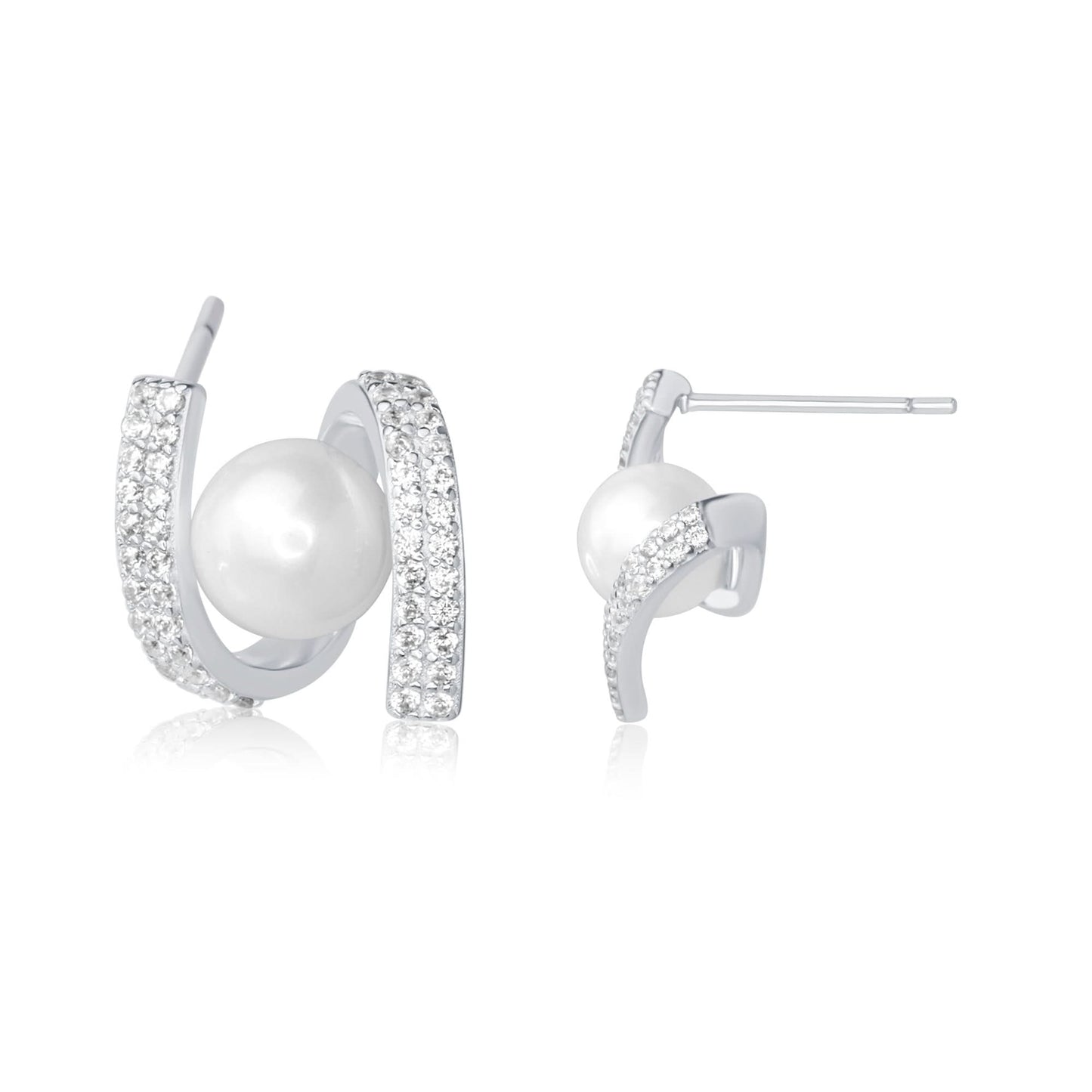 Silver Twist Pearl Earrings