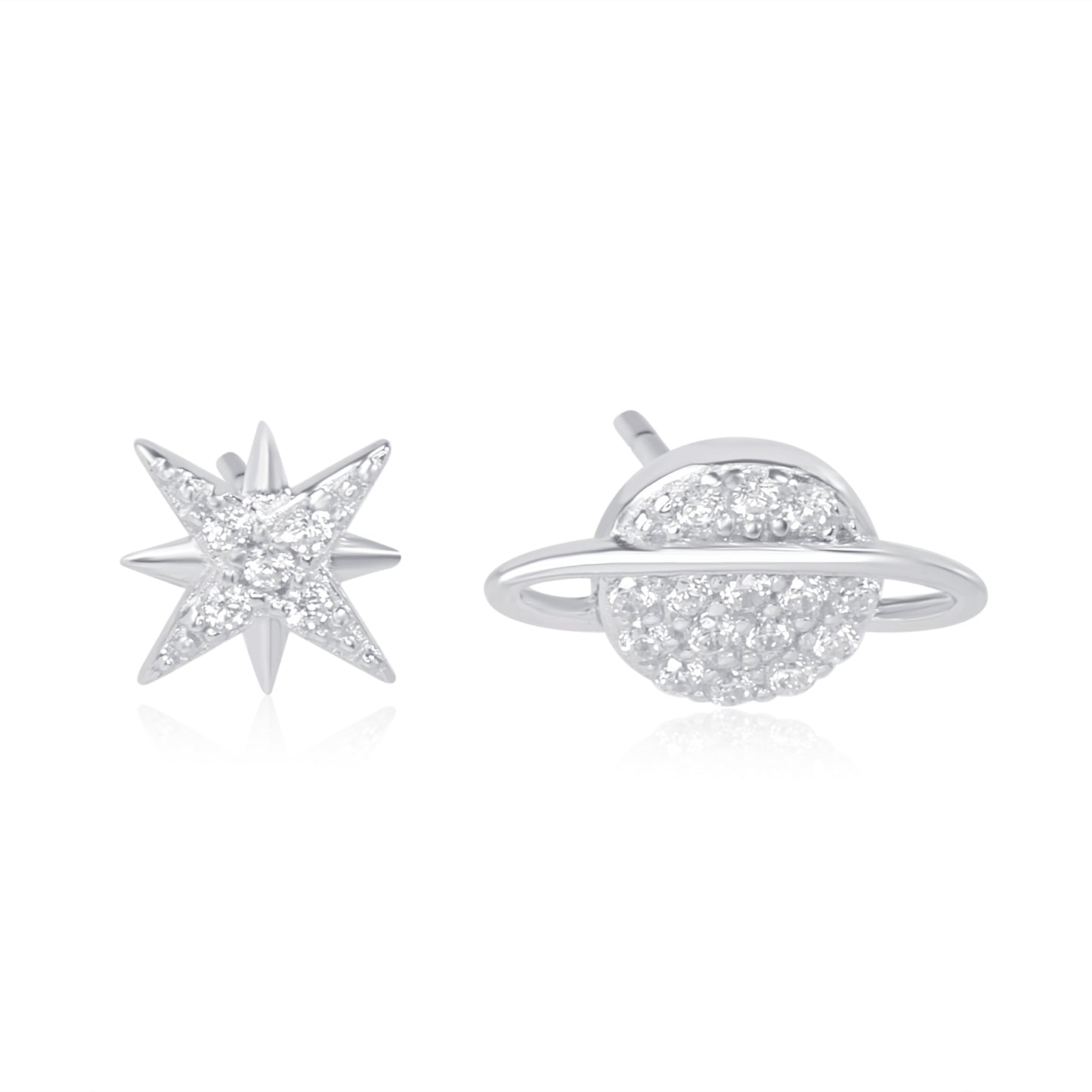 "Star and Saturn" Silver Earrings