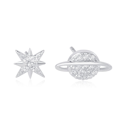 "Star and Saturn" Silver Earrings