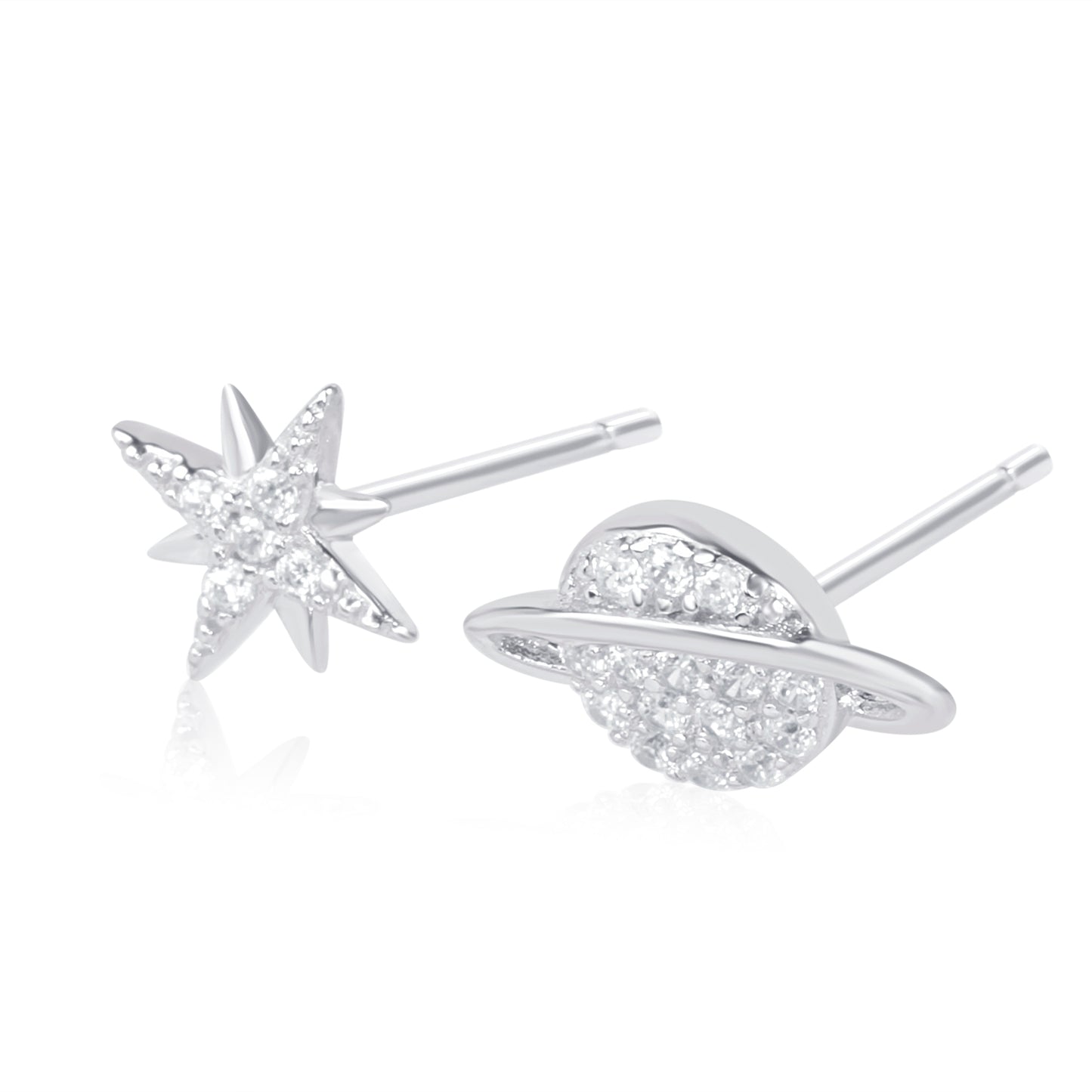 "Star and Saturn" Silver Earrings