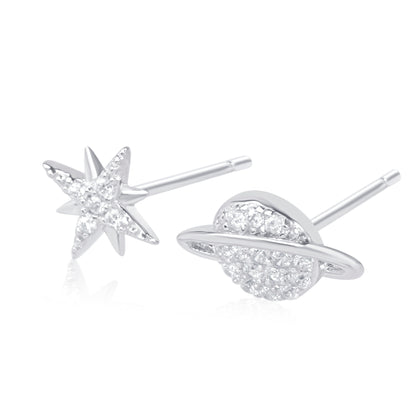 "Star and Saturn" Silver Earrings