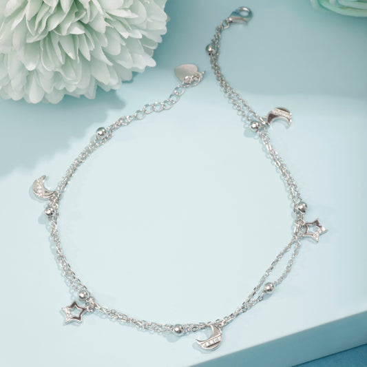 'Star & Moon' 925 Silver Anklet