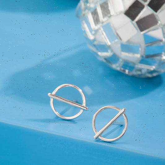 Silver Geometric Open Circle Earrings
