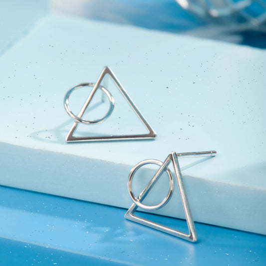 Silver Geo Balance Circle & Triangle Earrings