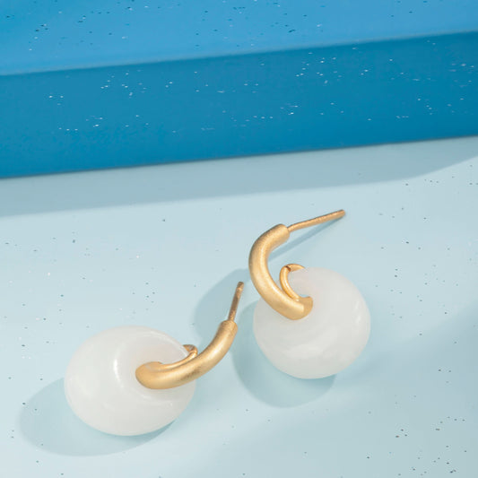 Gold Plated Natural Nephrite Handicraft Earrings