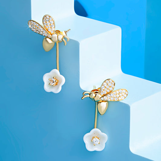 'Wildflower Bee' Gold Plated Earrings