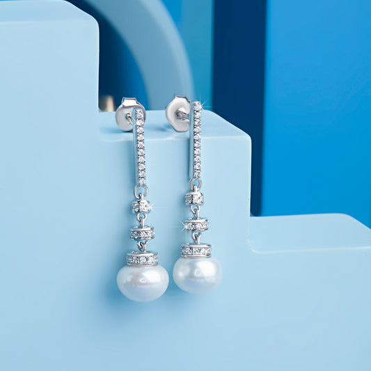 'Vintage Blossom Pearl' Silver Danglers