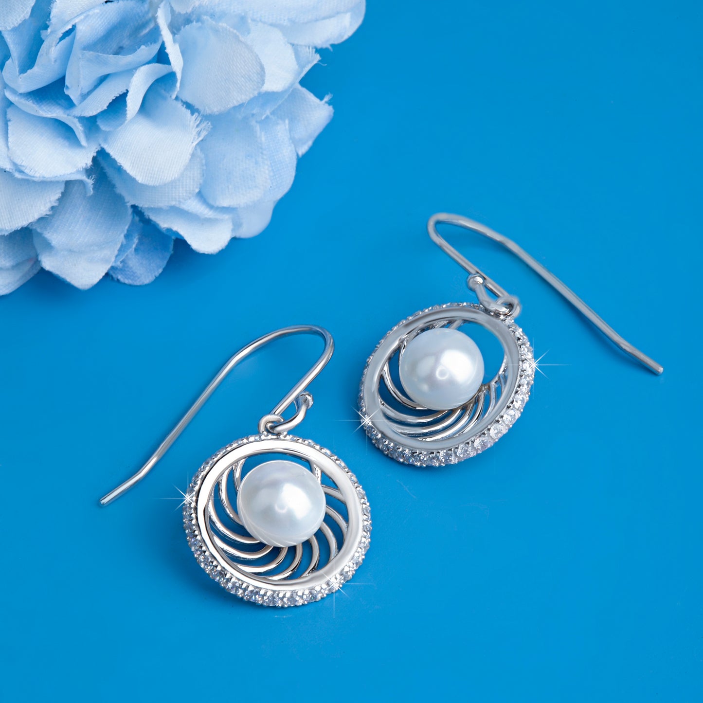 'Pearl Swirl' Silver Earrings