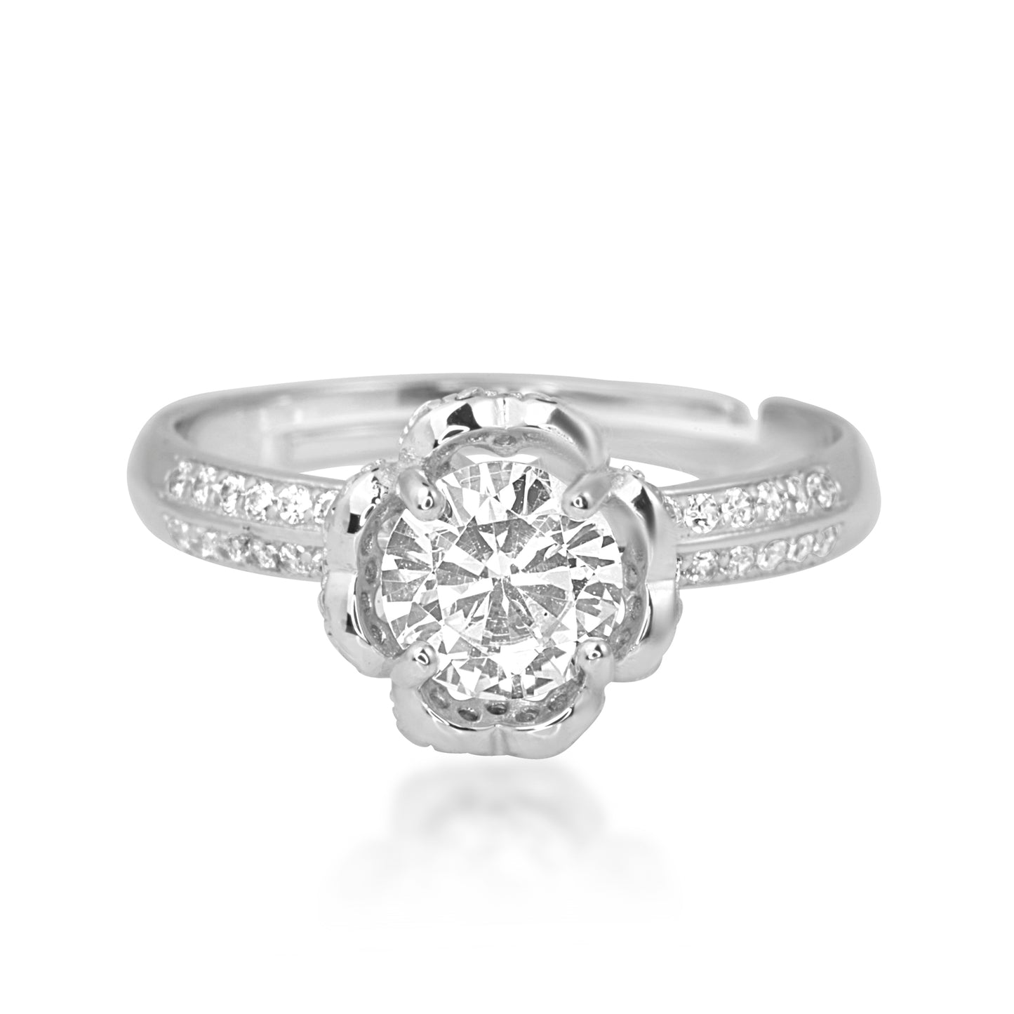 'Round Glory Zircon Floral' Silver Ring