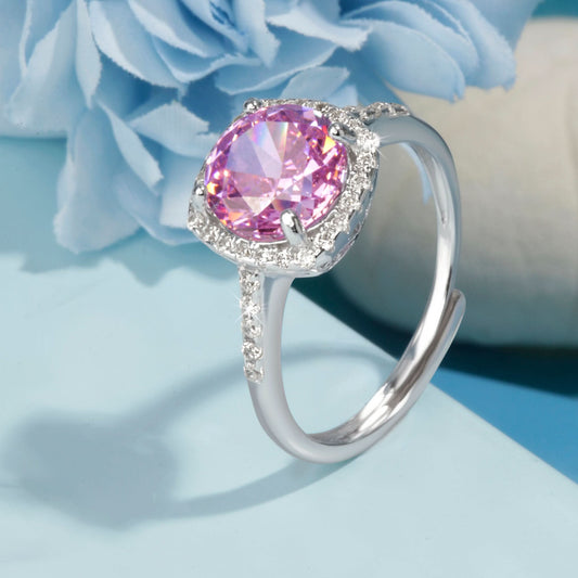 Silver Pink Aura Solitaire Ring