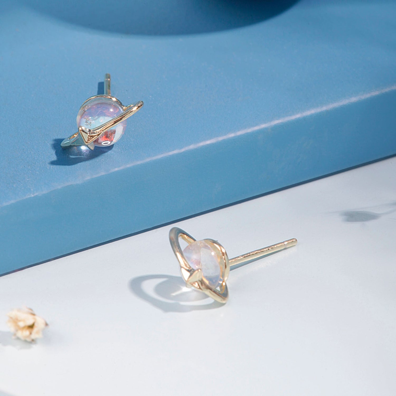 Gold Plated Transparent Saturn Earrings Silvish