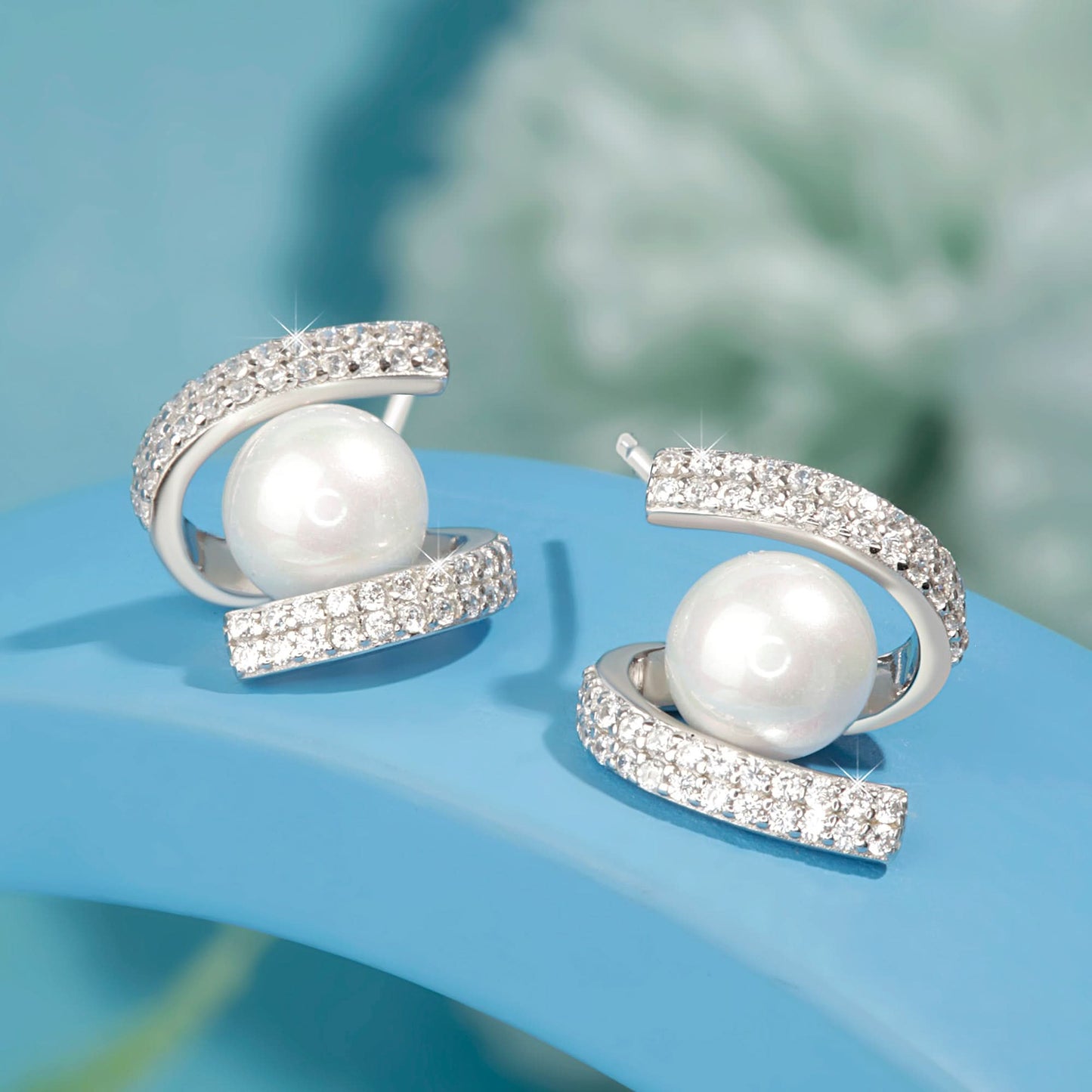Silver Twist Pearl Earrings