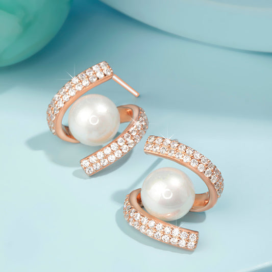 "Twist Pearl" Rose Gold Earrings