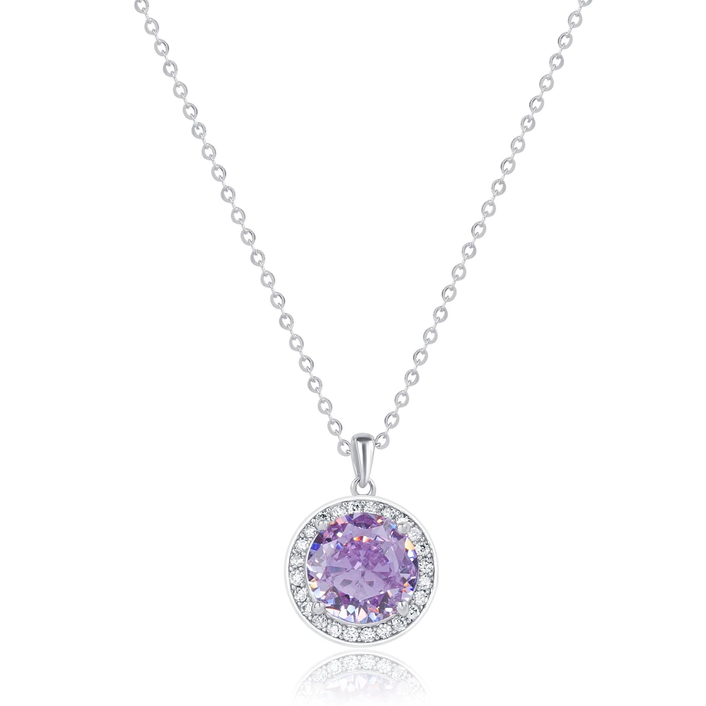 Silver Round Crystal Purple Gem Pendant