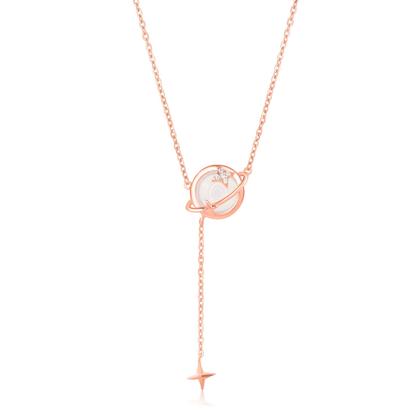 Rose Gold Crystal Saturn Pendant