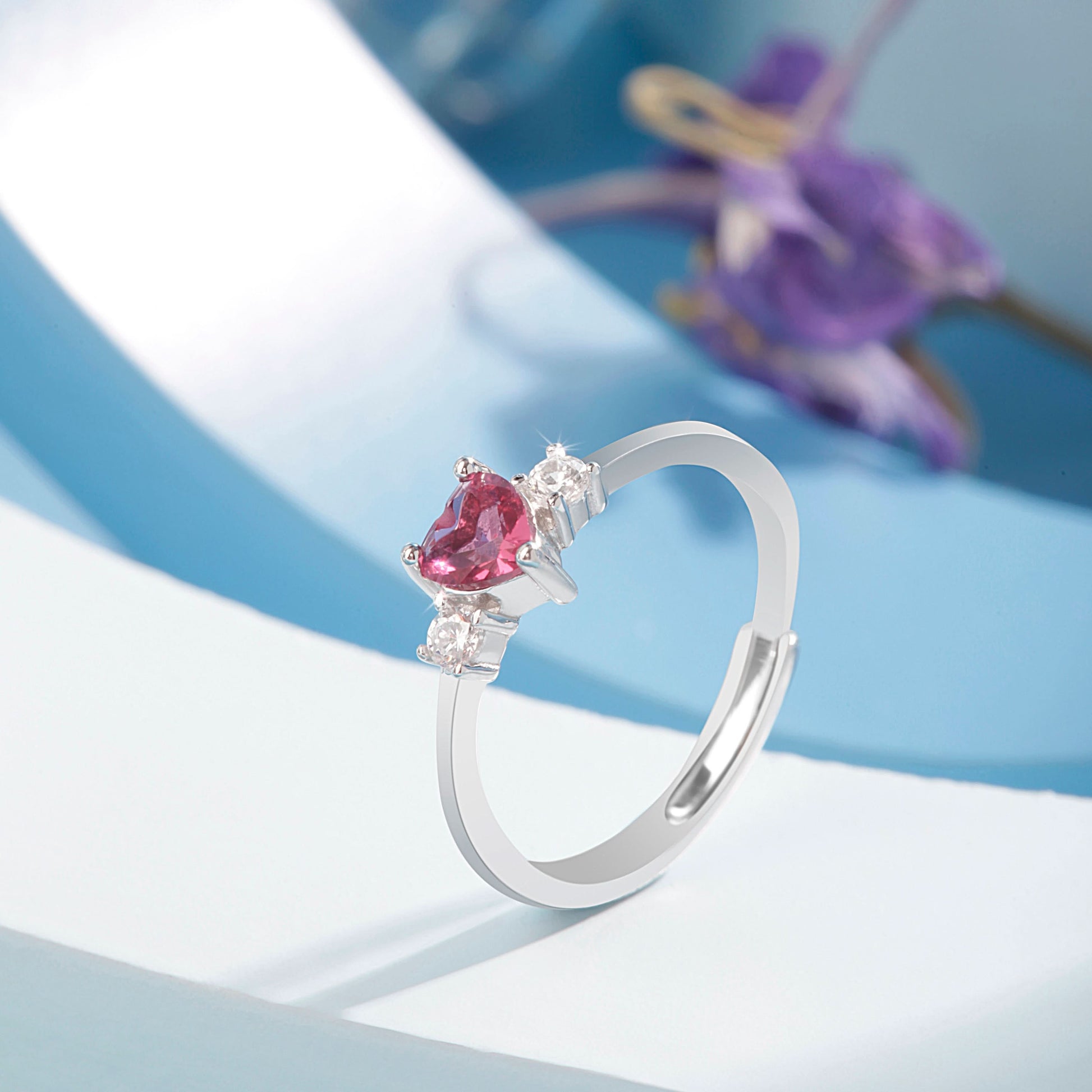 Silver Pink Gemstone Heart Ring1