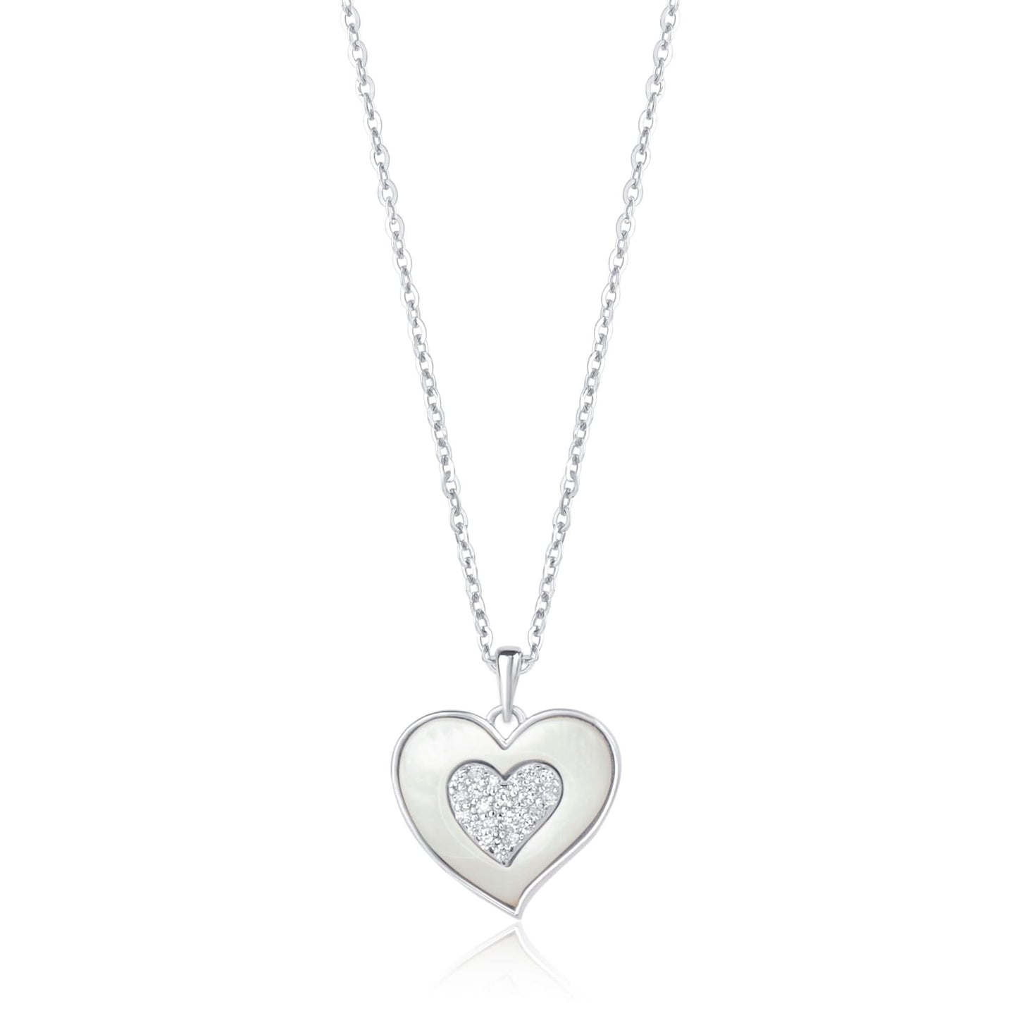 Silver Loving Heart MOP Zircon Pendant
