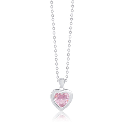 'Minimal Pink Heart' Silver Pendant