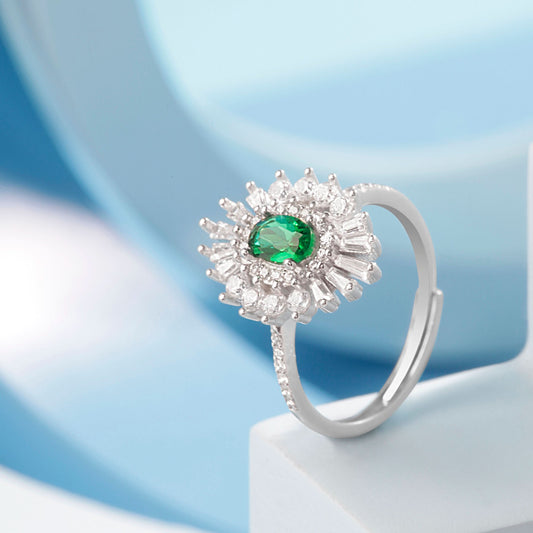 Silver Secret Garden Green Gem Ring