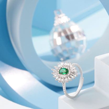 Silver Secret Garden Green Gem Ring