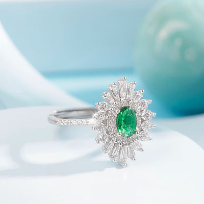 Silver Secret Garden Green Gem Ring