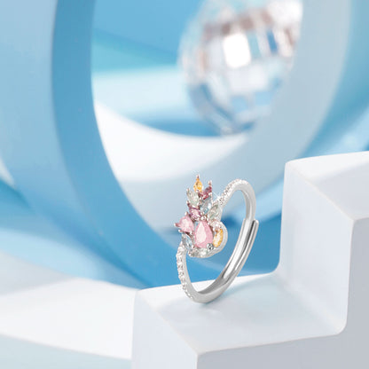 Silver Beautiful Colorful Gemstone Leafs Ring