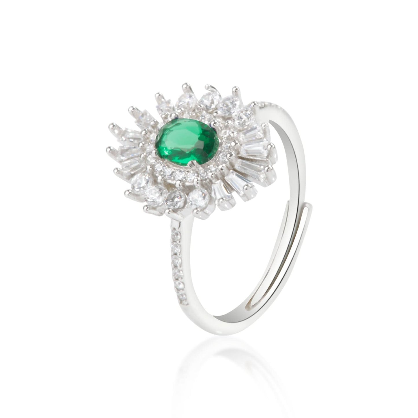 Silver Secret Garden Green Gem Ring