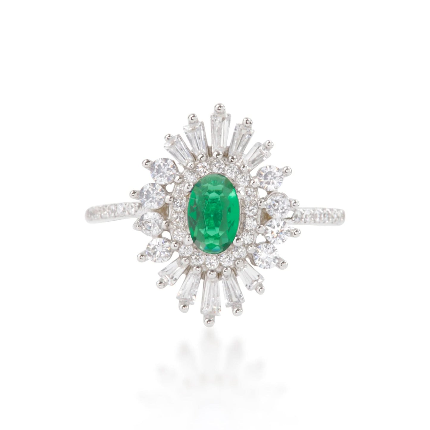 Silver Secret Garden Green Gem Ring